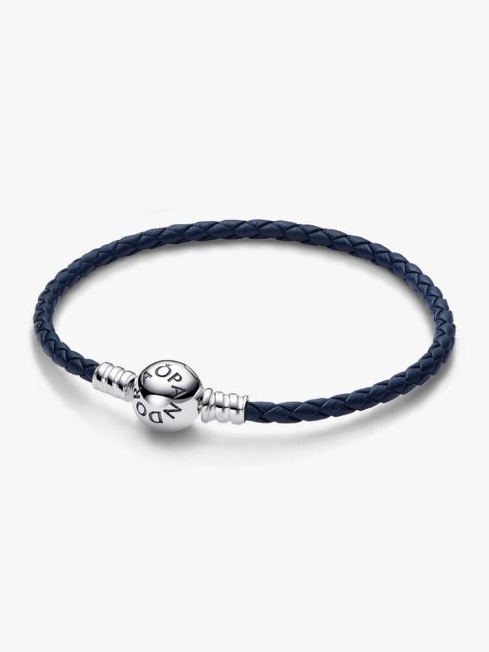 Pandora Moments Round Clasp Blue Braided Leather Bracelet